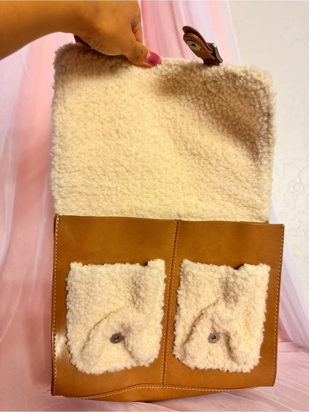 👜Y2K Zara Girls Beige & Brown Solid Crossbody Bag Flap Buckle